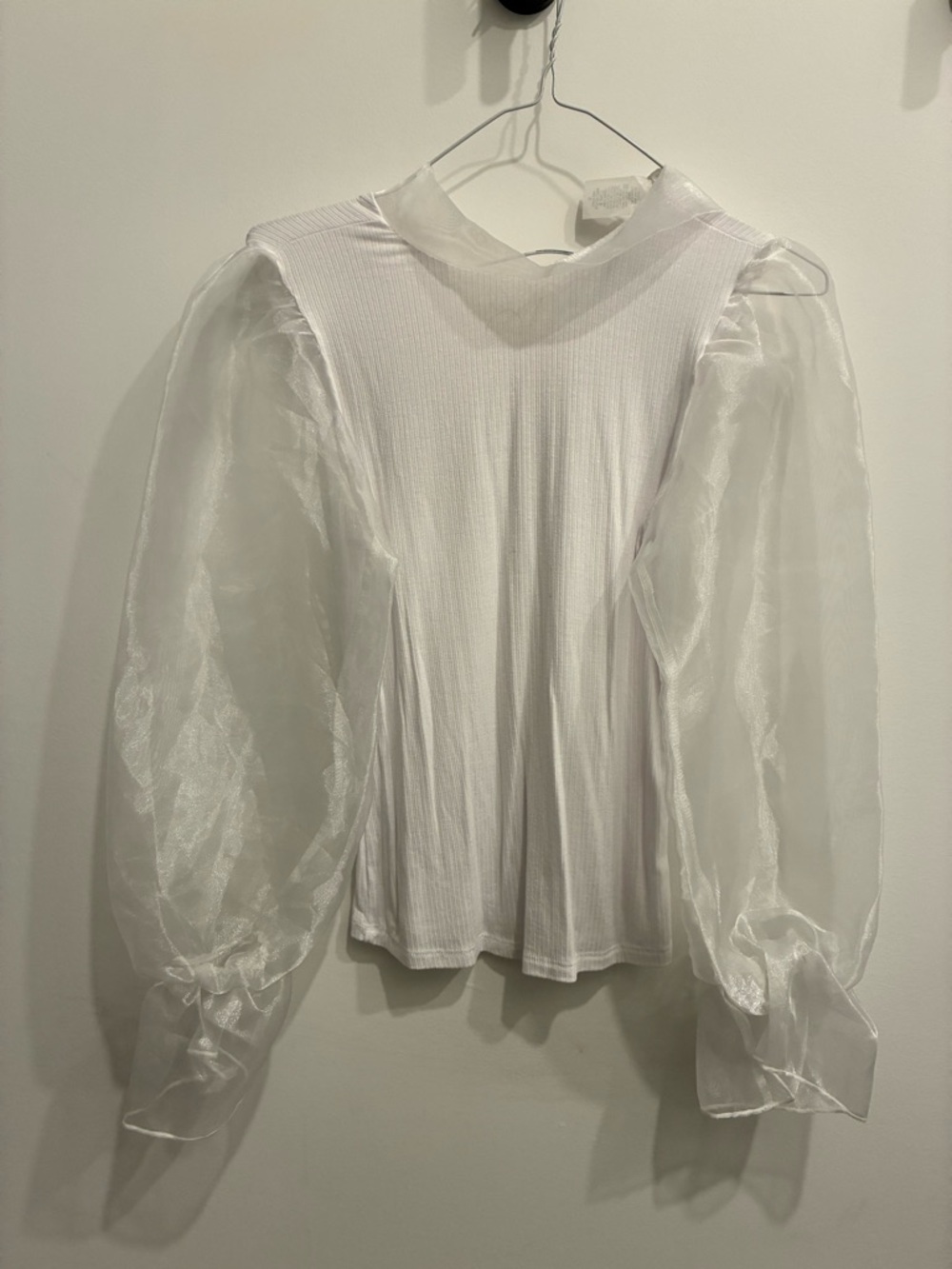 Sheer Puff-Sleeve White Blouse